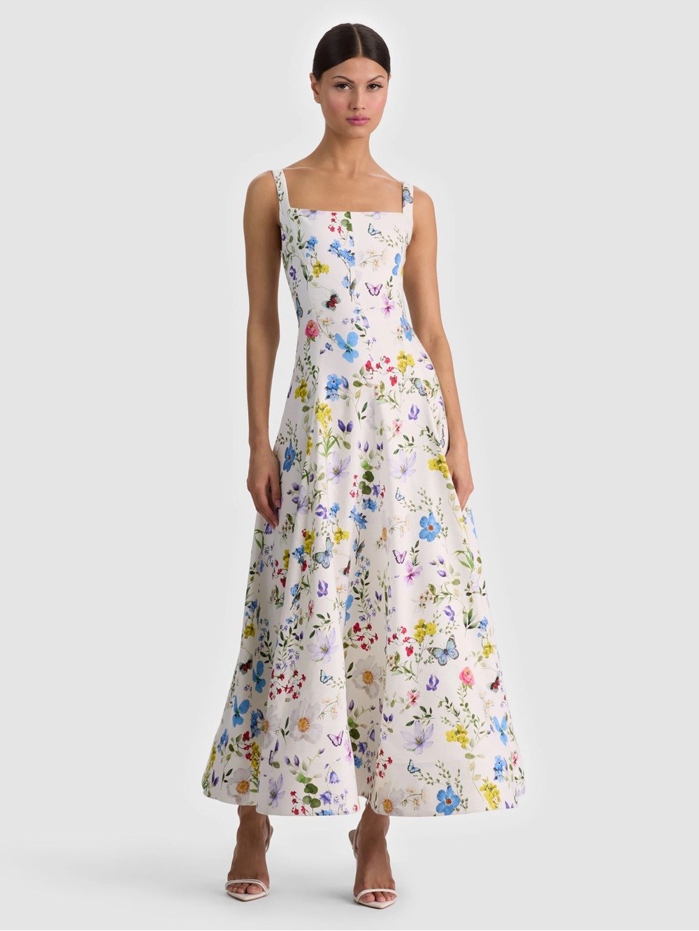 Alice + Olivia White Floral Square-Neck Maxi Dress